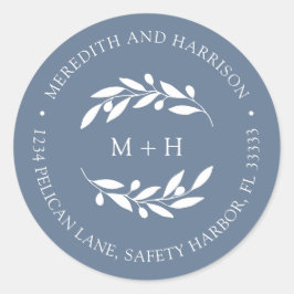 Adesivo Redondo Monograma Dusty Blue Wedding Endereço de devolução