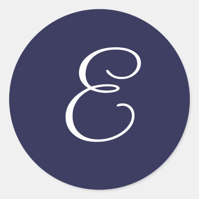 Adesivo Redondo Monograma E, branco em azul Marinho, (Frente)