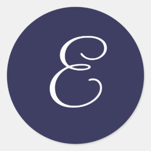 Adesivo Redondo Monograma E, branco em azul Marinho,