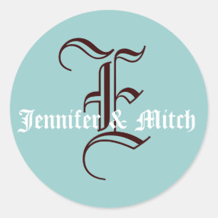 Adesivo Redondo Monograma E Casamento Aqua & Espresso Favor Seal