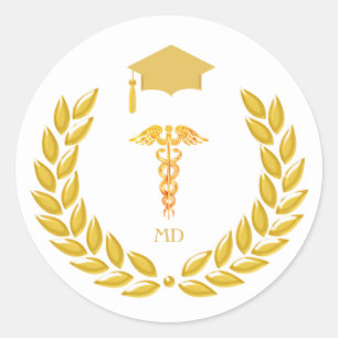 Adesivo Redondo Monograma e Doutor em Medicina Graduado Dourado