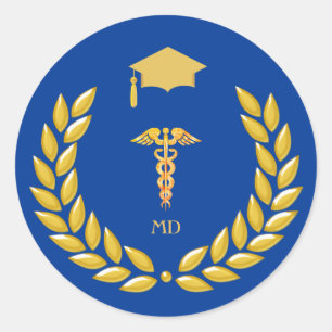 Adesivo Redondo Monograma e Doutor Médico Graduado Dourado