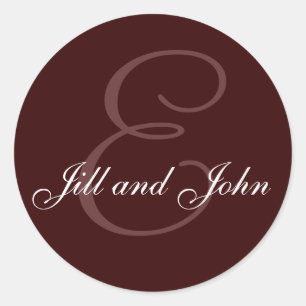 Adesivo Redondo Monograma E e selo dos nomes castanho chocolate