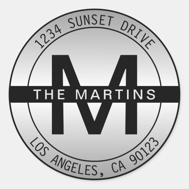 Adesivo Redondo Monograma e Endereço Circular Negrito | Gradiente  (Frente)