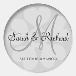 Adesivo Redondo Monograma e noiva de Casamento de Prata Clássica