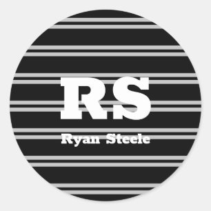 Adesivo Redondo Monograma e Nome Brancos em Nevoeiro, Linhas Cinza