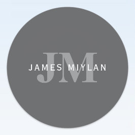 Adesivo Redondo Monograma e Nome da Cinza Escura Moderna Na moda