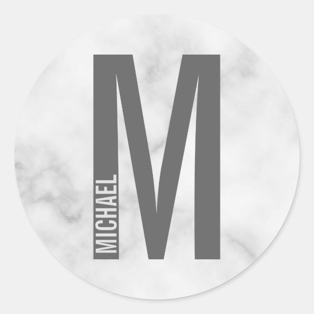 Adesivo Redondo Monograma e Nome de Negrito Personalizado Moderno (Frente)