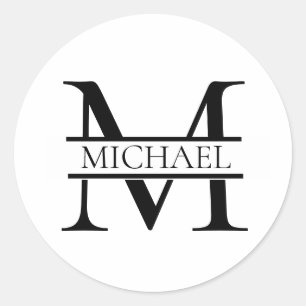 Adesivo Redondo Monograma e Nome Elegante Personalizados Branco