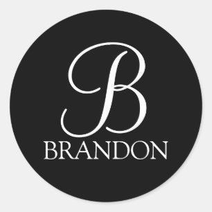 Adesivo Redondo Monograma e Nome em Letra Personalizada Preta