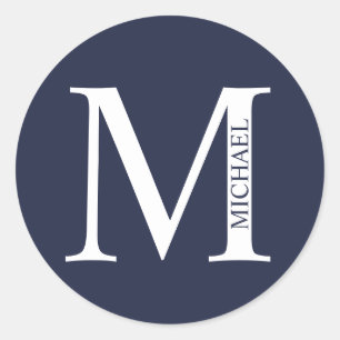 Adesivo Redondo Monograma e Nome Personalizados Azul-marinho