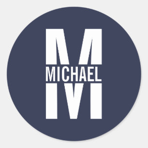 Adesivo Redondo Monograma e Nome Personalizados Azul-marinho