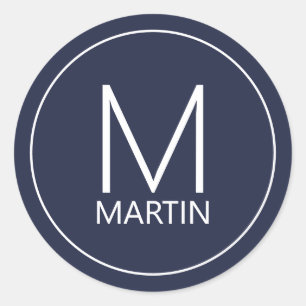 Adesivo Redondo Monograma e Nome Personalizados Modernos