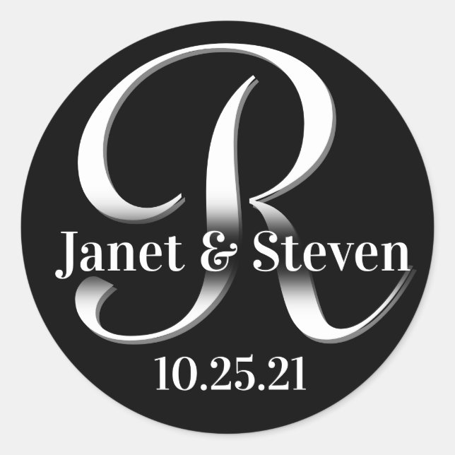 Adesivo Redondo Monograma e Nomes Preto e Branco (Frente)