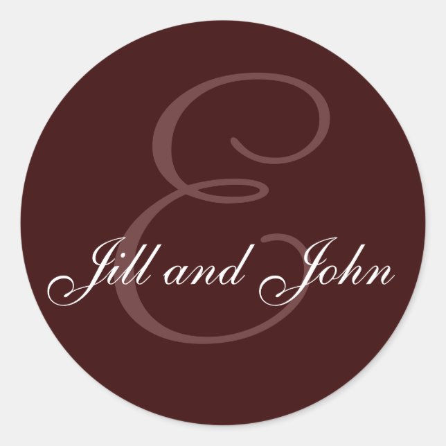 Adesivo Redondo Monograma E Nomes Seal Chocolate castanho (Frente)