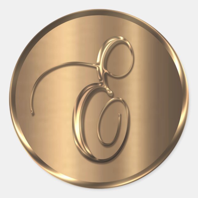 Adesivo Redondo Monograma E Selo de Envelope de Bronze Não METÁLIC (Frente)