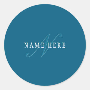 Adesivo Redondo Monograma Elegante   Azul Oceano