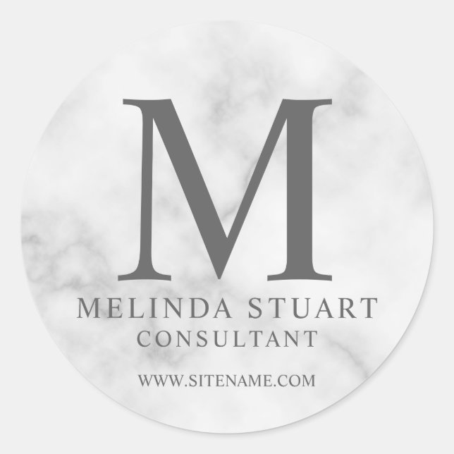 Adesivo Redondo Monograma Elegante Branco Clássico de Negócios Rou (Frente)