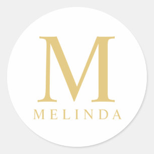 Adesivo Redondo Monograma elegante branco e Dourado