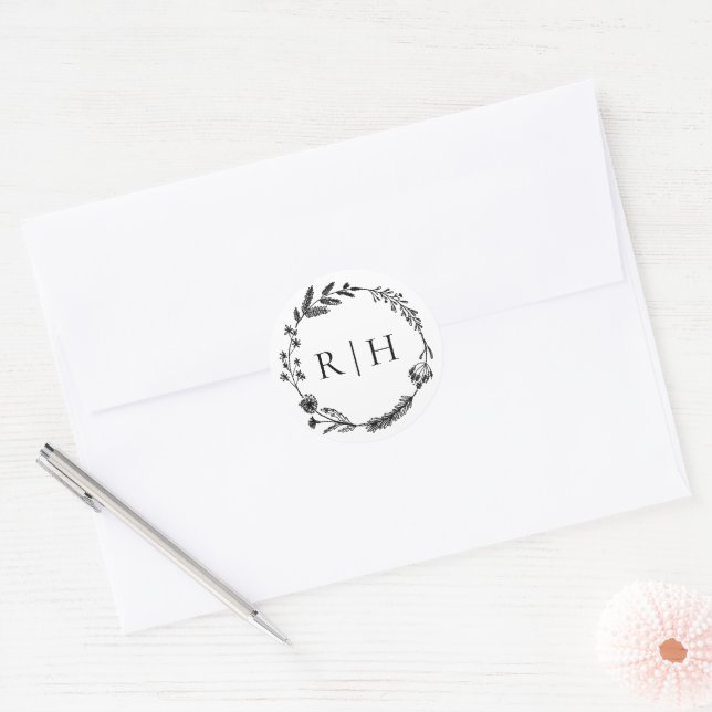 Adesivo Redondo Monograma Elegante | Casamento inicial por terra (Envelope)