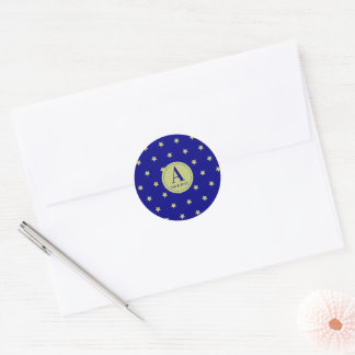Adesivo Redondo Monograma Elegante com Estrelas em Ouro e Azul