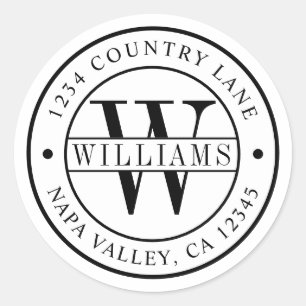 Adesivo Redondo Monograma Elegante   Crie seu próprio endereço de 