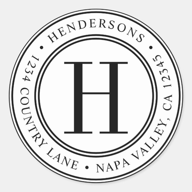 Adesivo Redondo Monograma Elegante | Crie seu próprio endereço de  (Frente)