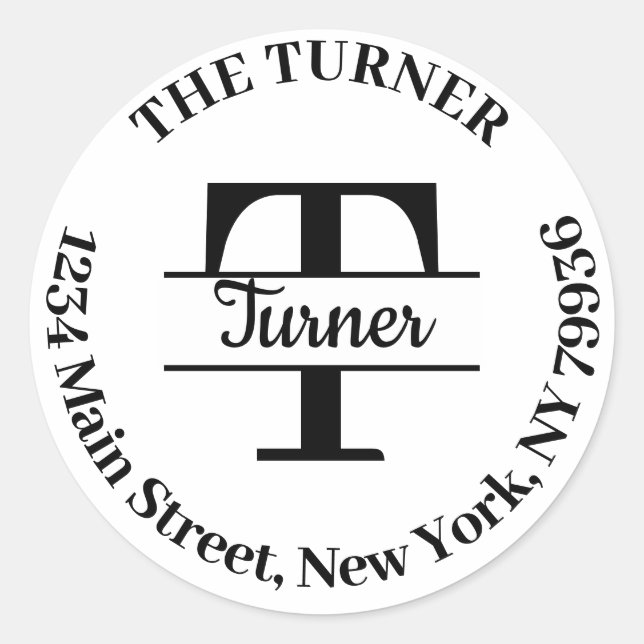 Adesivo Redondo Monograma Elegante Crie Seu Próprio Endereço de De (Frente)