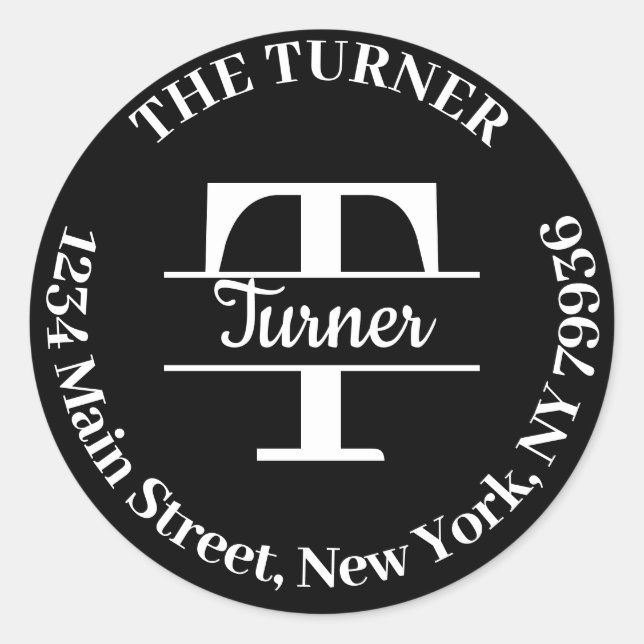 Adesivo Redondo Monograma Elegante Crie Seu Próprio Endereço de Re (Frente)