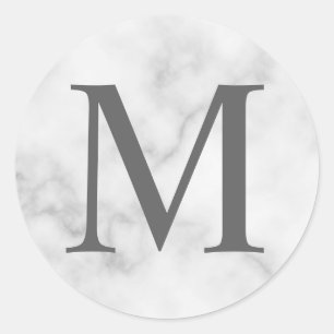 Adesivo Redondo Monograma Elegante de Mármore Branco