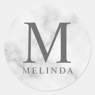 Adesivo Redondo Monograma Elegante de Mármore Branco