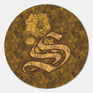 Adesivo Redondo Monograma Elegante Dourado Peony S Inicial