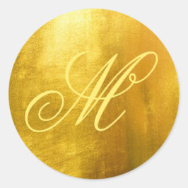 Adesivo Redondo Monograma Elegante em Folha de Ouro Amarelo Falso 