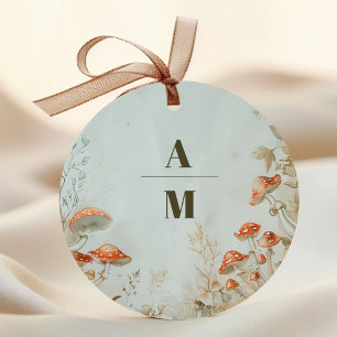 Adesivo Redondo Monograma Elegante Flor de Cogumelo Floresta Casam