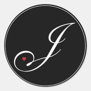 Adesivo Redondo Monograma Elegante - Letra J com coração