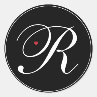Adesivo Redondo Monograma Elegante - Letra R com coração