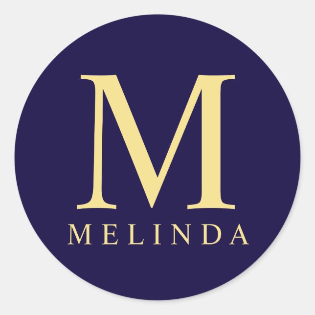 Adesivo Redondo Monograma Elegante marinho Azul e Dourado (Frente)
