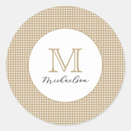 Adesivo Redondo Monograma Elegante Minimalista Moderno em Dourado