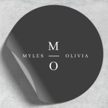 Monograma Elegante Mínimo Na moda Preto de Casamen