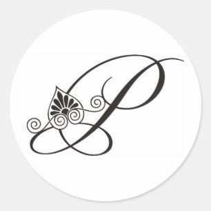 Adesivo Redondo Monograma elegante P em preto e branco