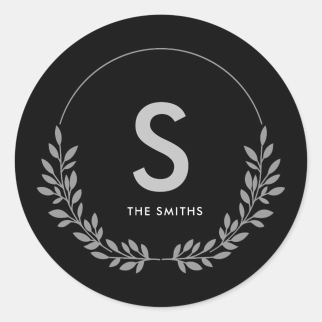 Adesivo Redondo Monograma Elegante Personalizado Preto e Branco (Frente)