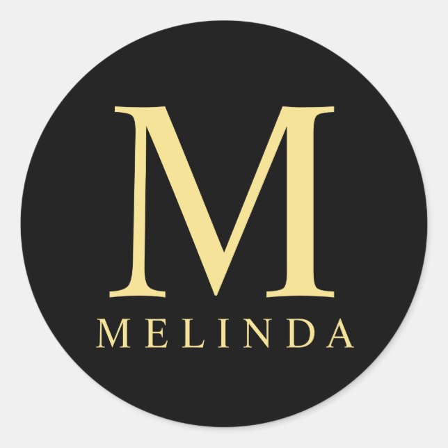 Adesivo Redondo Monograma Elegante Preto e Dourado (Frente)