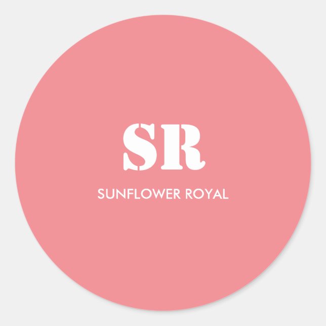 Adesivo Redondo Monograma Elegante Rosa Mínimo (Frente)