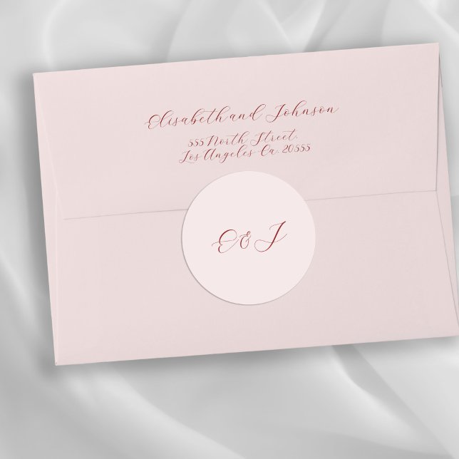 Adesivo Redondo Monograma elegante script chic blush pink casament (Return address personalized envelopes can be purchased separately - please see the collection)