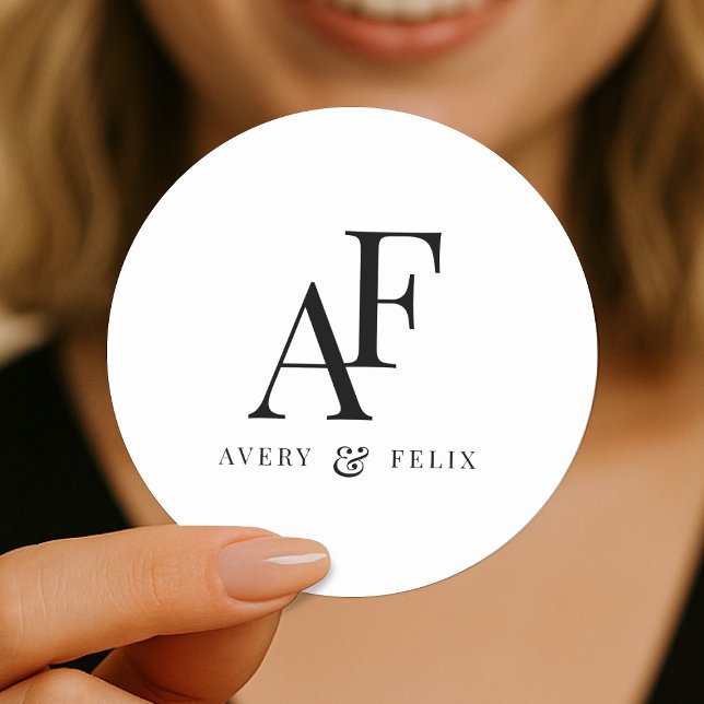 Adesivo Redondo Monograma Elegante Simples Minimalista (Minimalist wedding monogram stickers for envelopes favors & more)