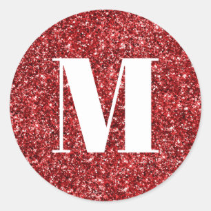 Adesivo Redondo Monograma em Faux Ruby Red Glitter