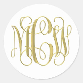 Adesivo Redondo Monograma em Script Vine Preppy Dourado Branco DIY