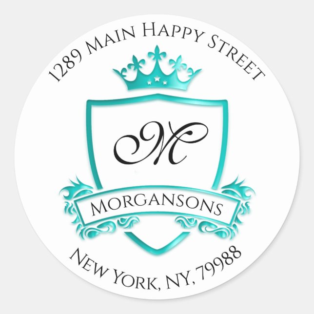 Adesivo Redondo Monograma Endereço Crown Royal White Mint RSVP (Frente)