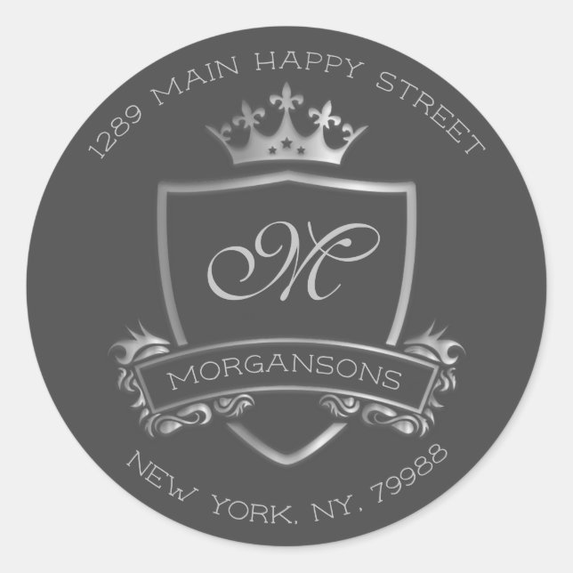 Adesivo Redondo Monograma Endereço de Devolução Crown Royal Silver (Frente)