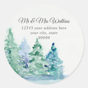 Adesivo Redondo Monograma Endereço de Devolução Montanha Lago Pine